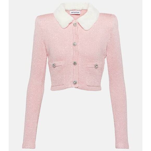 Self-Portrait Pink Cardigan with White Collar